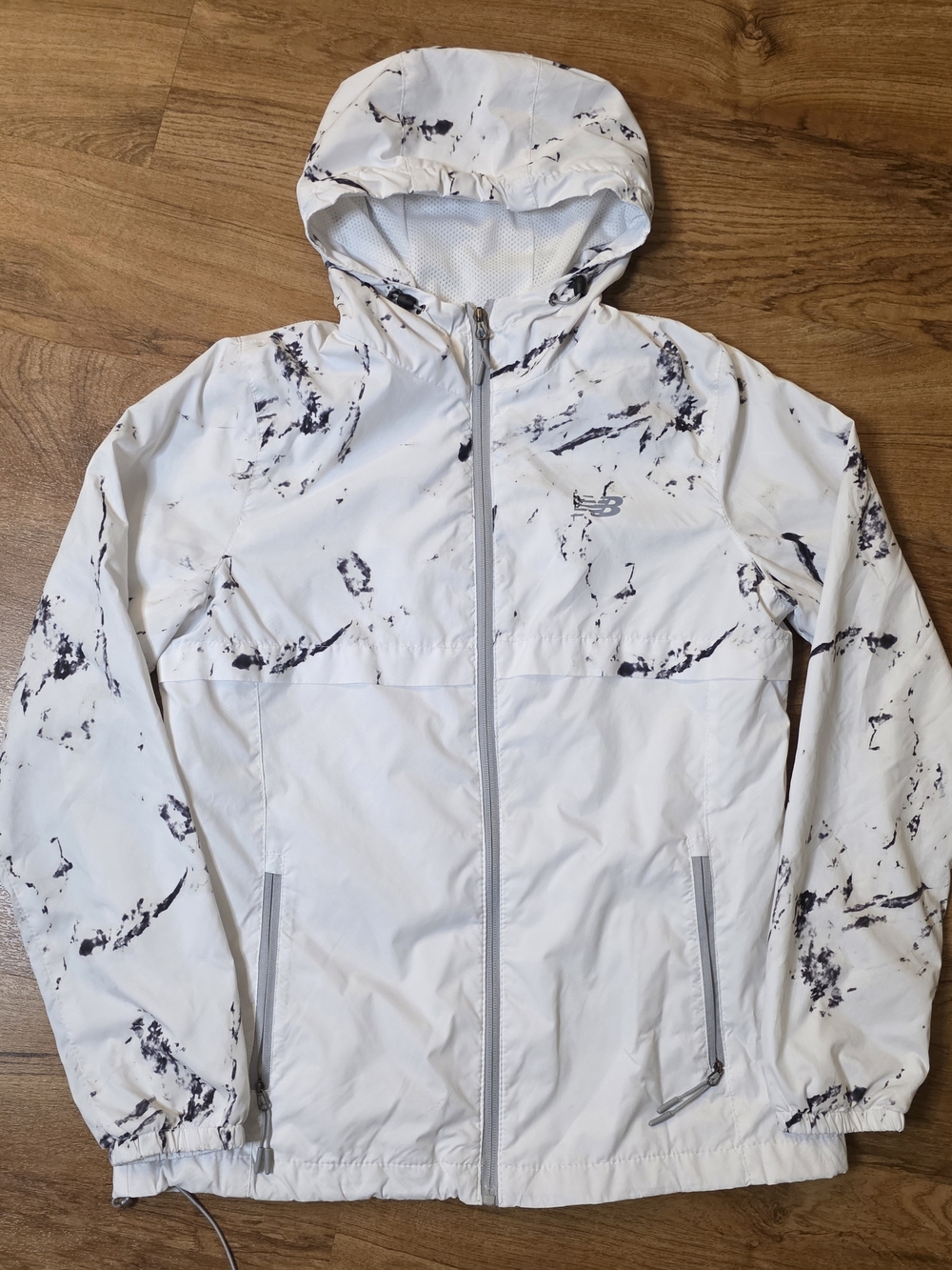 New Balance White & Grey Marbled Rain Windbreaker Full Zip Jacket
